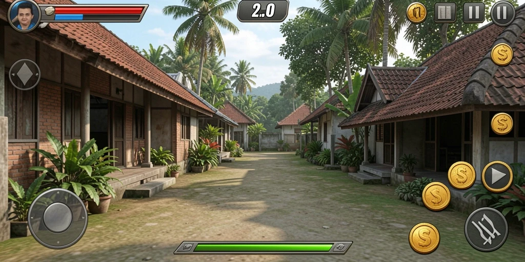 5rt - Pemandangan level yang penuh warna dengan desain karakter yang unik.